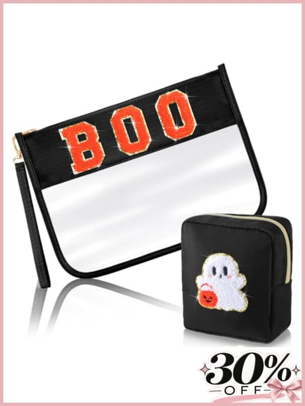 Set of 2 Waterproof Clear Makeup Bags Nylon PVC Pouch with Chenille Patches